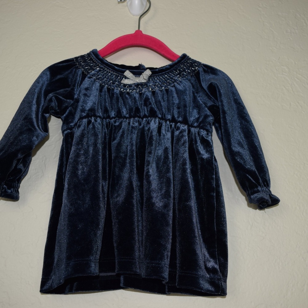 Jillian's Closet Velvet Baby Dress 3–6M Navy‎ Blue Smocked Bow Holiday Party